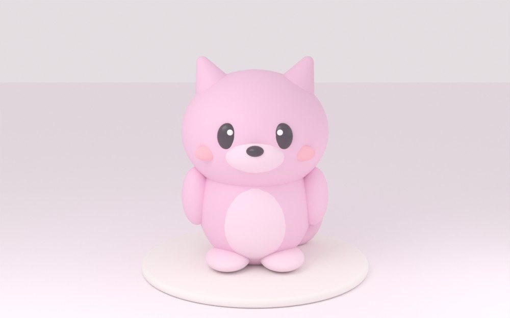 A cute pink cat-eared 3D printed figure standing on a base plate (mock up)